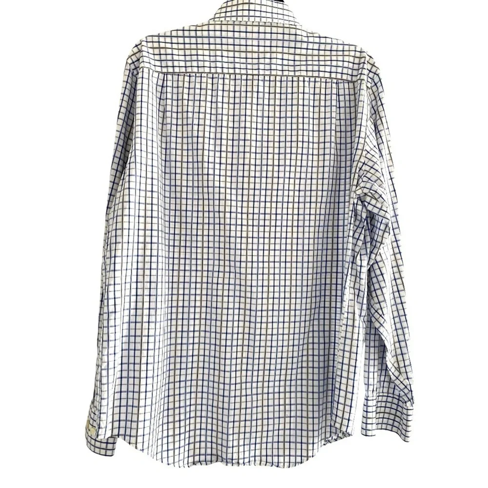 Men shirt long sleeve button down w/ cuff Banana Republic navy white plaid M